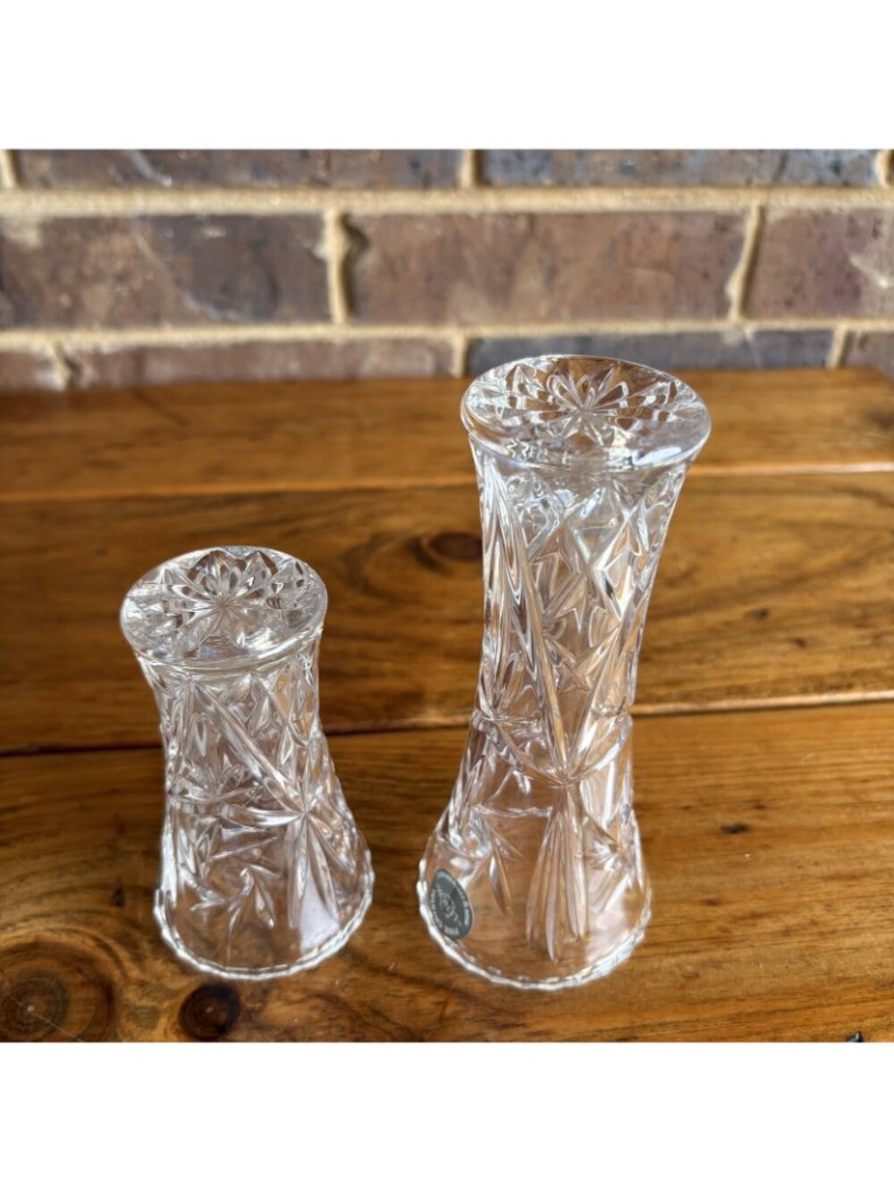 Set of Two Lenox Starburst/Pinwheel Czech Crystal Bud Vases Pinched Rim - Picture 3 of 5